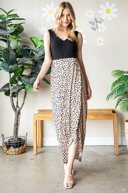 Heimish Full Size Slit Animal Print V-Neck Wide Strap Dress - Siennasass