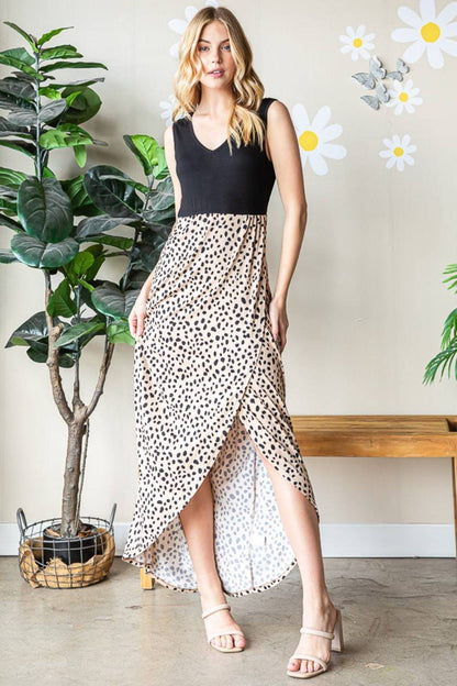 Heimish Full Size Slit Animal Print V-Neck Wide Strap Dress - Siennasass