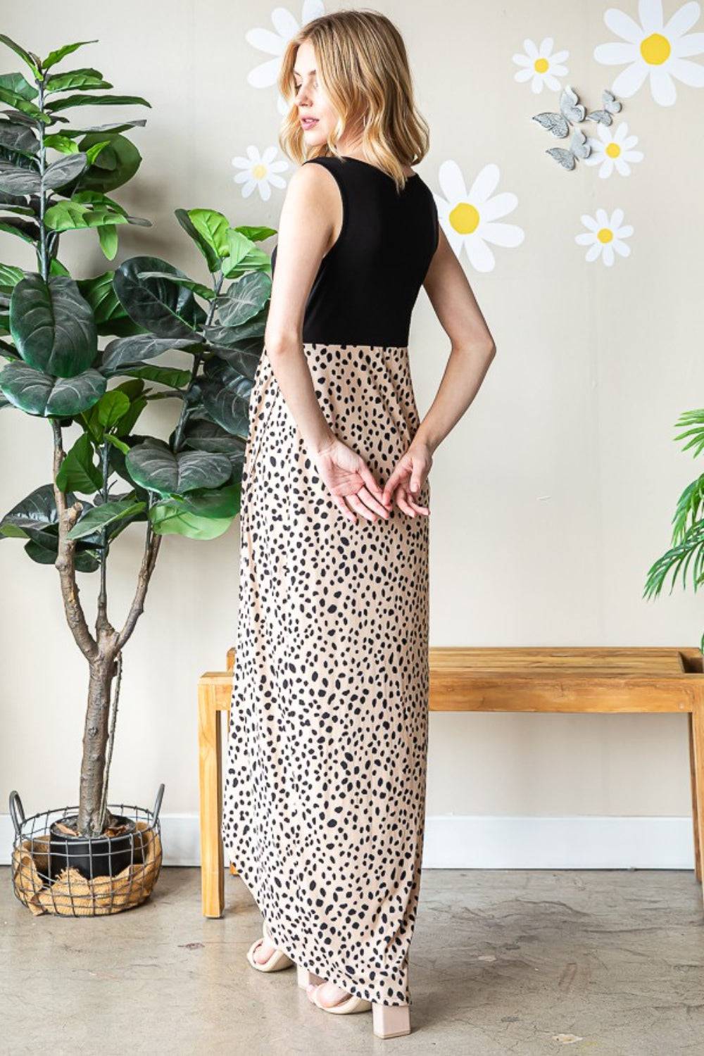 Heimish Full Size Slit Animal Print V-Neck Wide Strap Dress - Siennasass