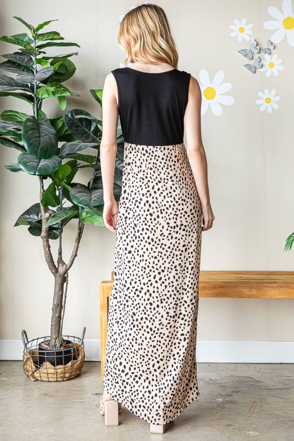 Heimish Full Size Slit Animal Print V-Neck Wide Strap Dress - Siennasass