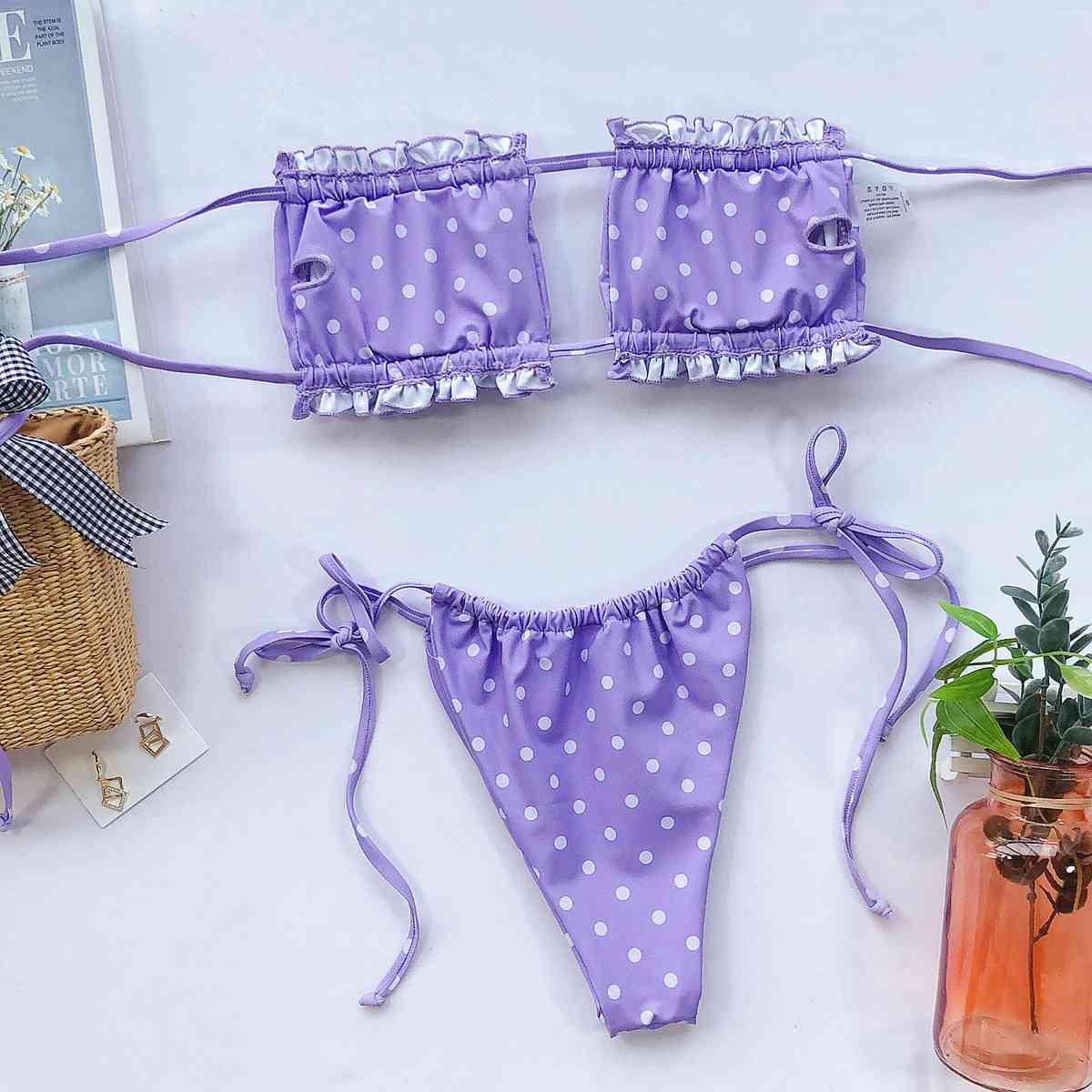 Frill Trim Ruched Bikini Set - Siennasass