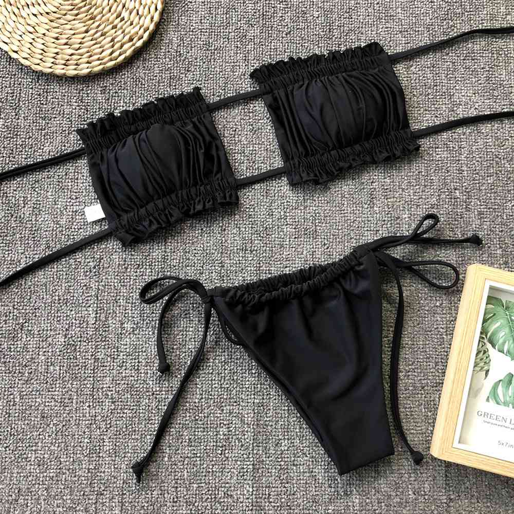 Frill Trim Ruched Bikini Set - Siennasass