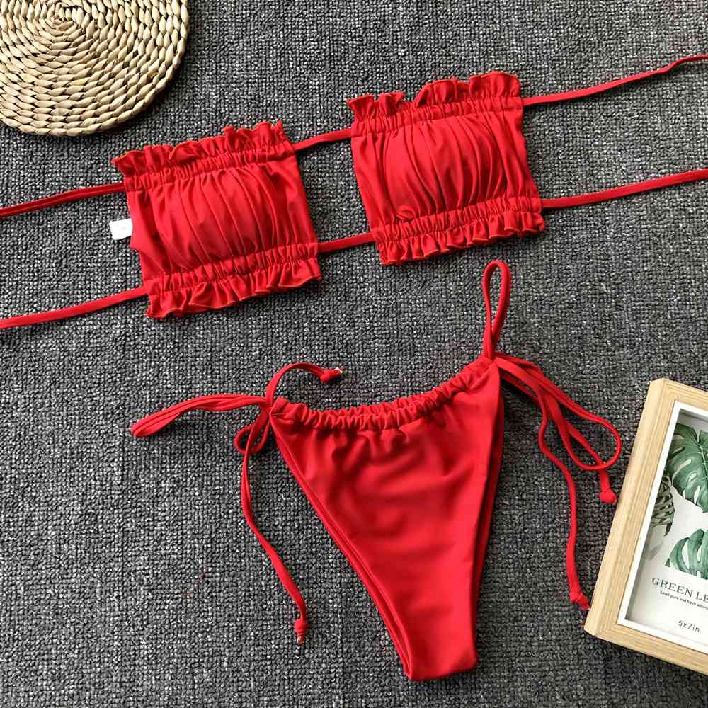 Frill Trim Ruched Bikini Set - Siennasass