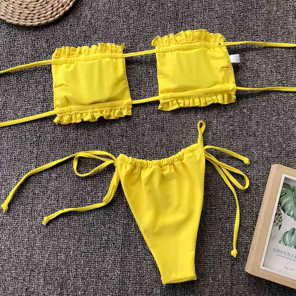 Frill Trim Ruched Bikini Set - Siennasass