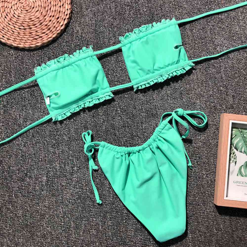 Frill Trim Ruched Bikini Set - Siennasass