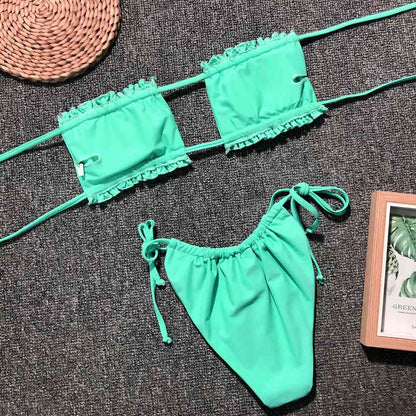 Frill Trim Ruched Bikini Set - Siennasass