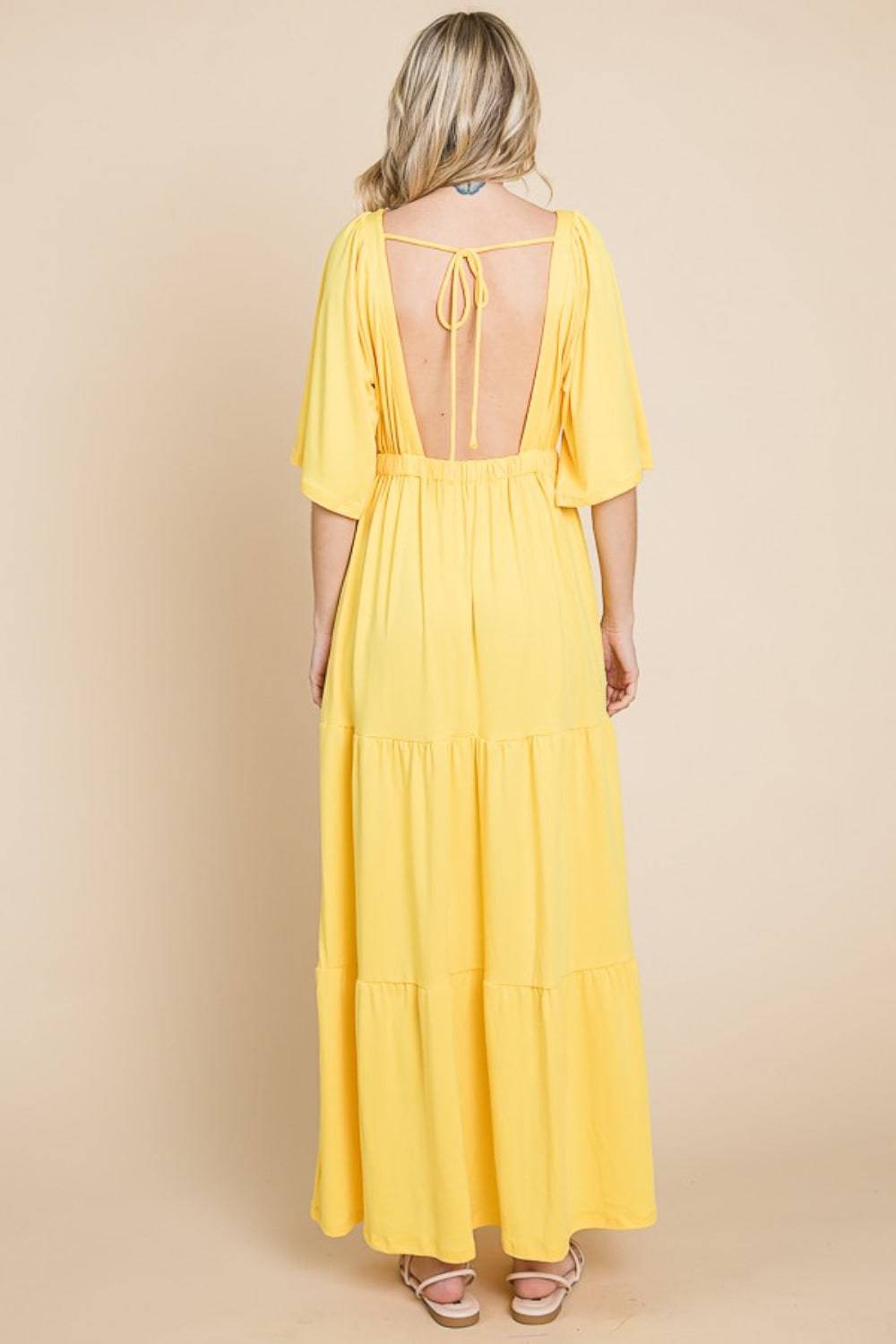 Culture Code Backless Plunge Half Sleeve Tiered Dress - Siennasass