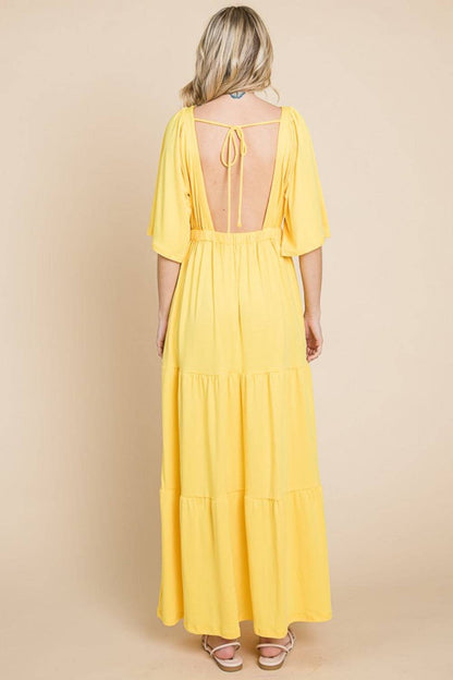 Culture Code Backless Plunge Half Sleeve Tiered Dress - Siennasass