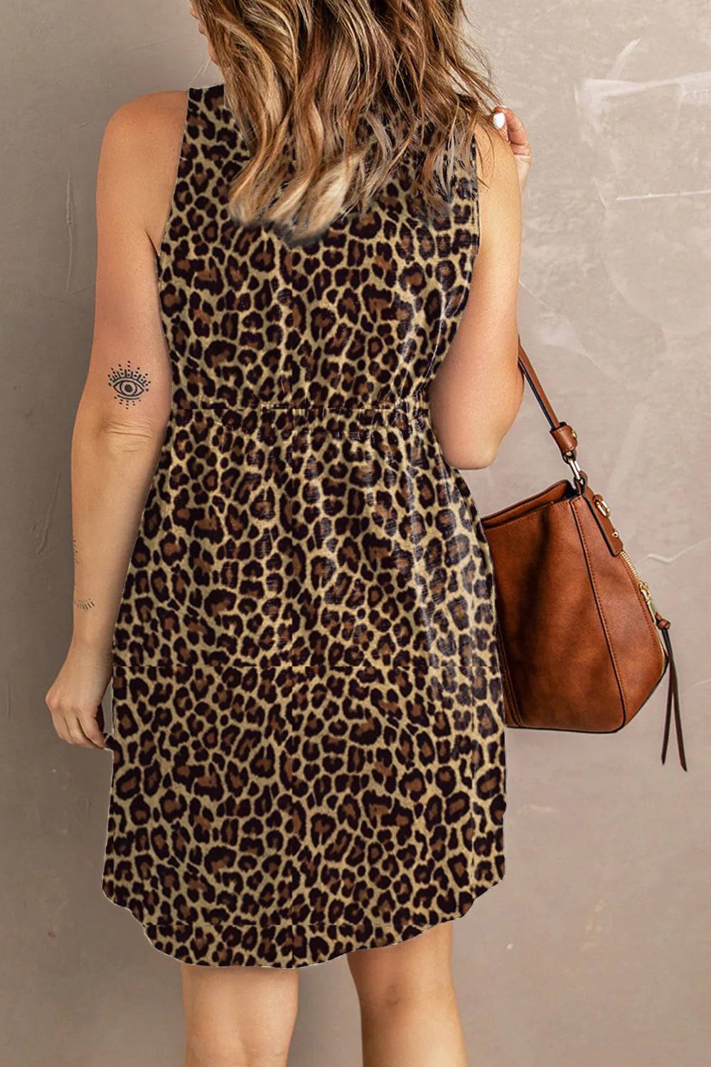 Double Take Printed Scoop Neck Sleeveless Buttoned Magic Dress with Pockets - Siennasass