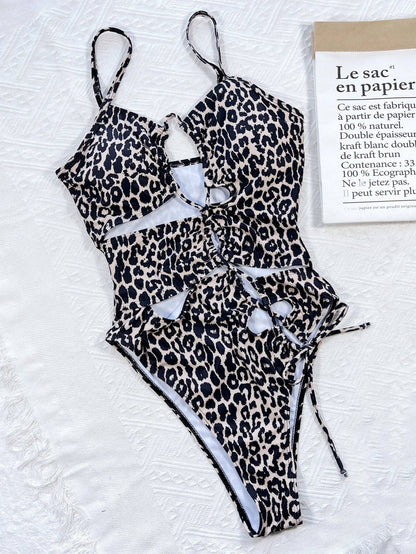 Leopard Cutout Tied One-Piece Swimsuit - Siennasass