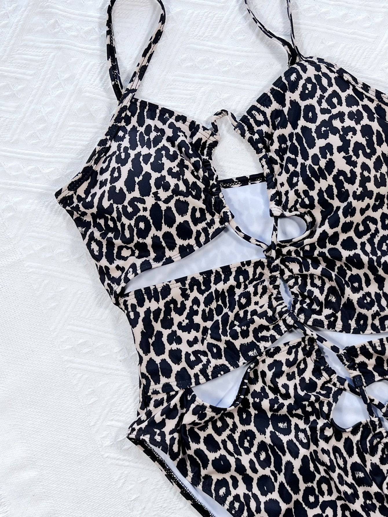 Leopard Cutout Tied One-Piece Swimsuit - Siennasass