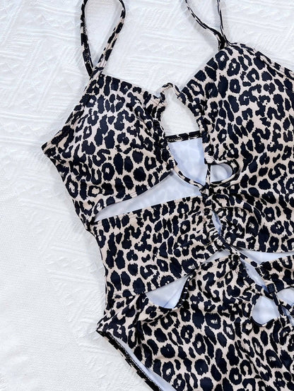 Leopard Cutout Tied One-Piece Swimsuit - Siennasass