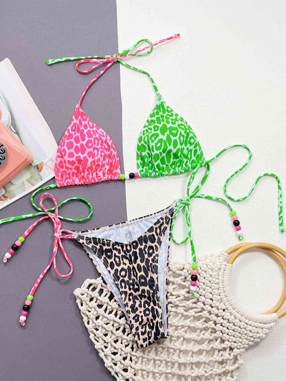Leopard Tied Halter Neck Bikini Set - Siennasass