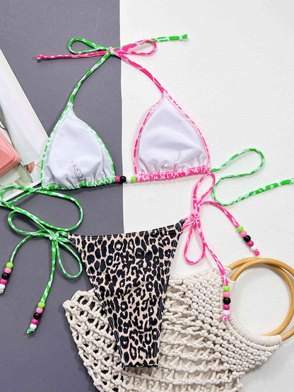Leopard Tied Halter Neck Bikini Set - Siennasass