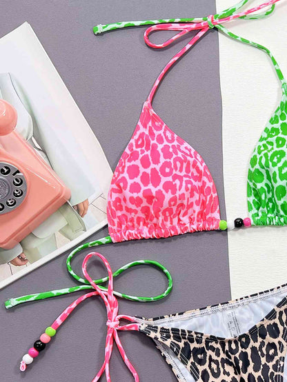 Leopard Tied Halter Neck Bikini Set - Siennasass