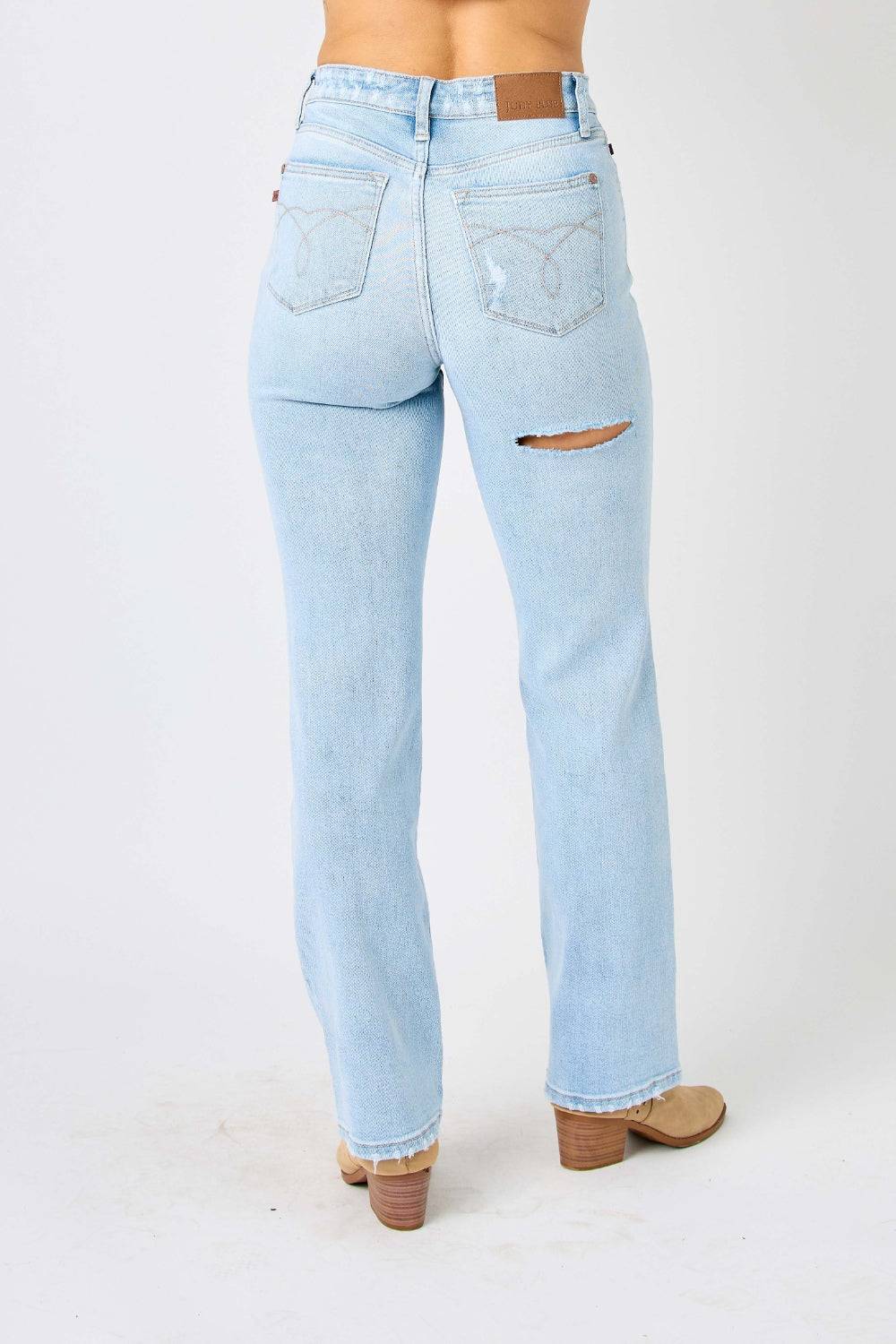 Judy Blue Full Size High Waist Distressed Straight Jeans - Siennasass