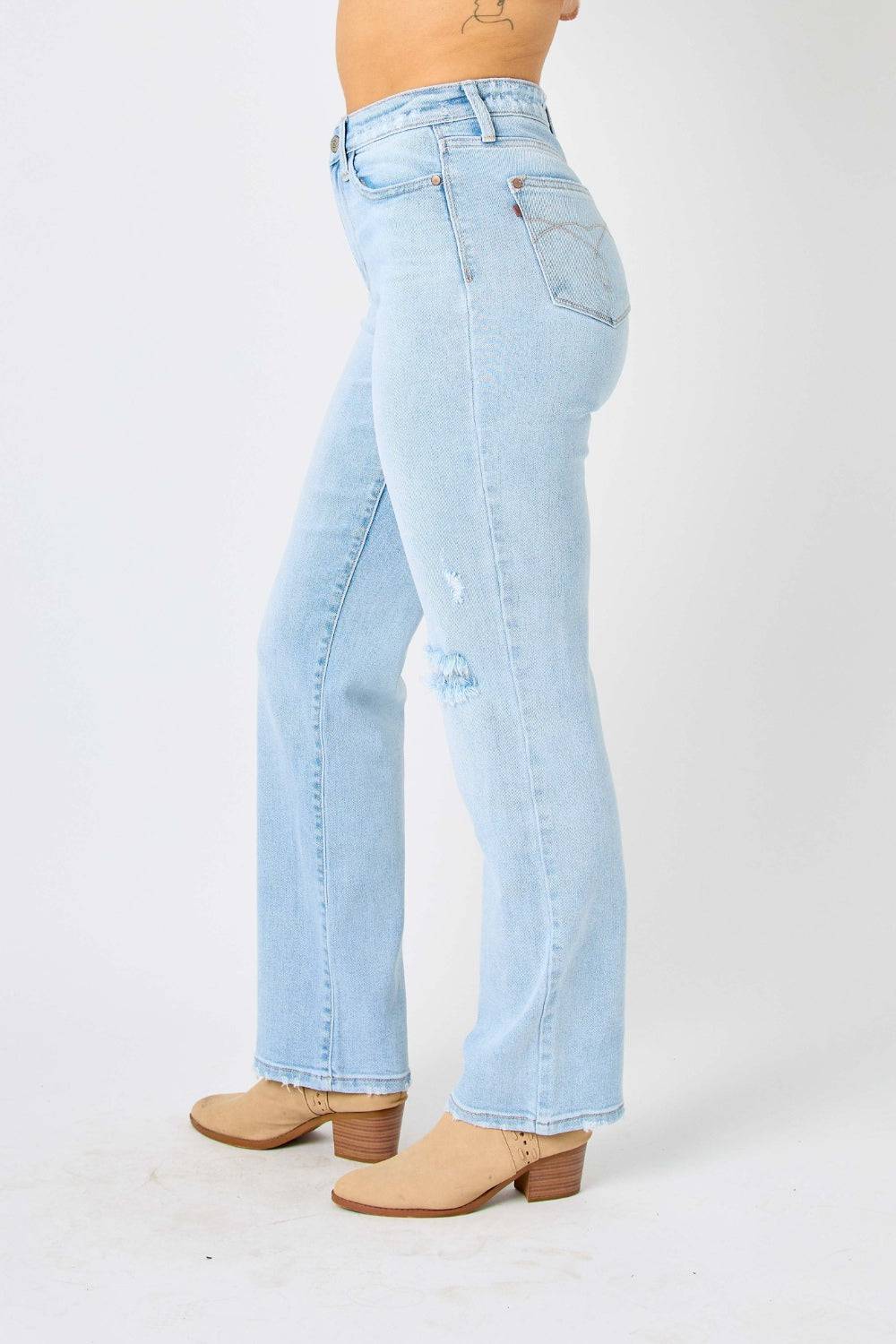 Judy Blue Full Size High Waist Distressed Straight Jeans - Siennasass