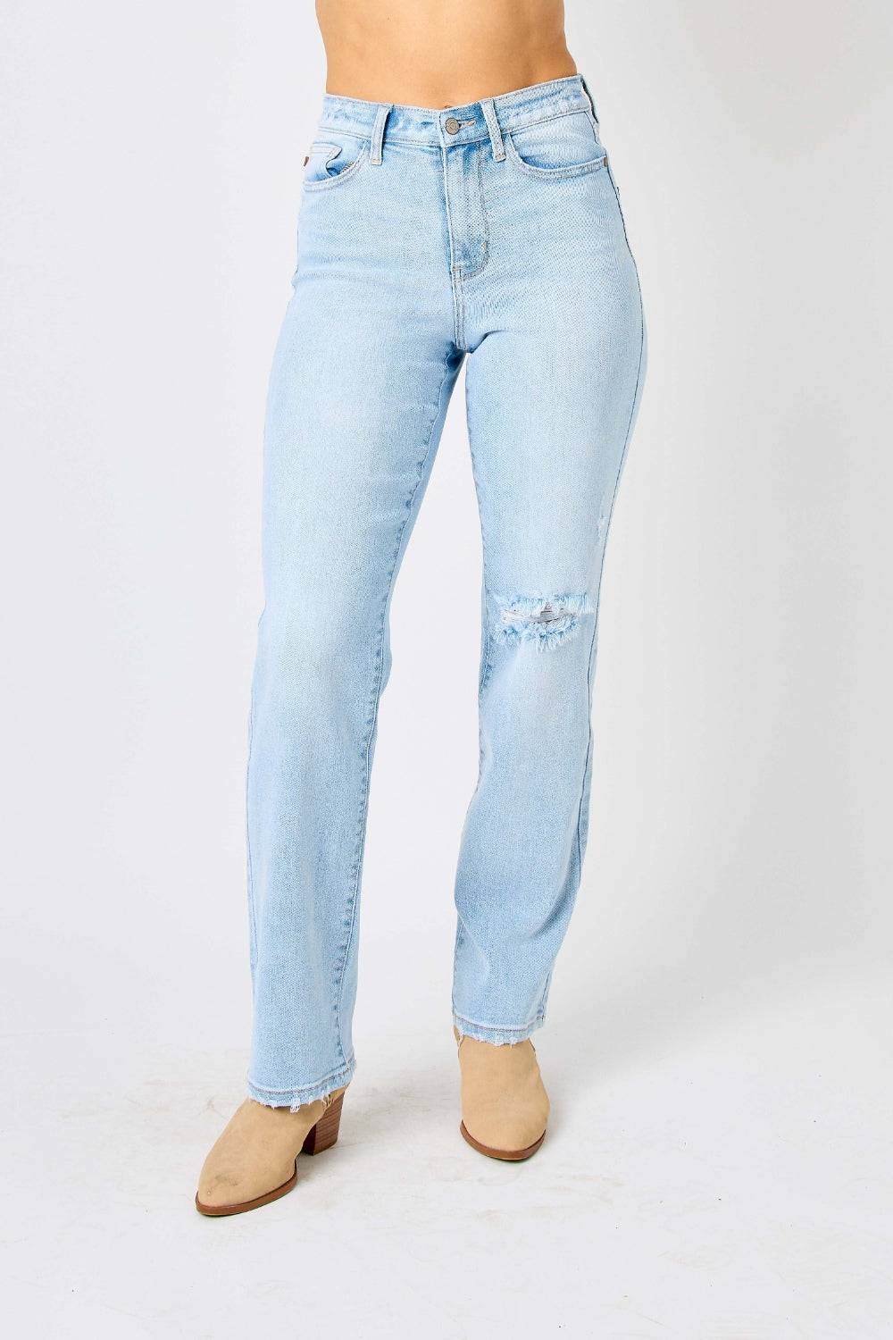 Judy Blue Full Size High Waist Distressed Straight Jeans - Siennasass