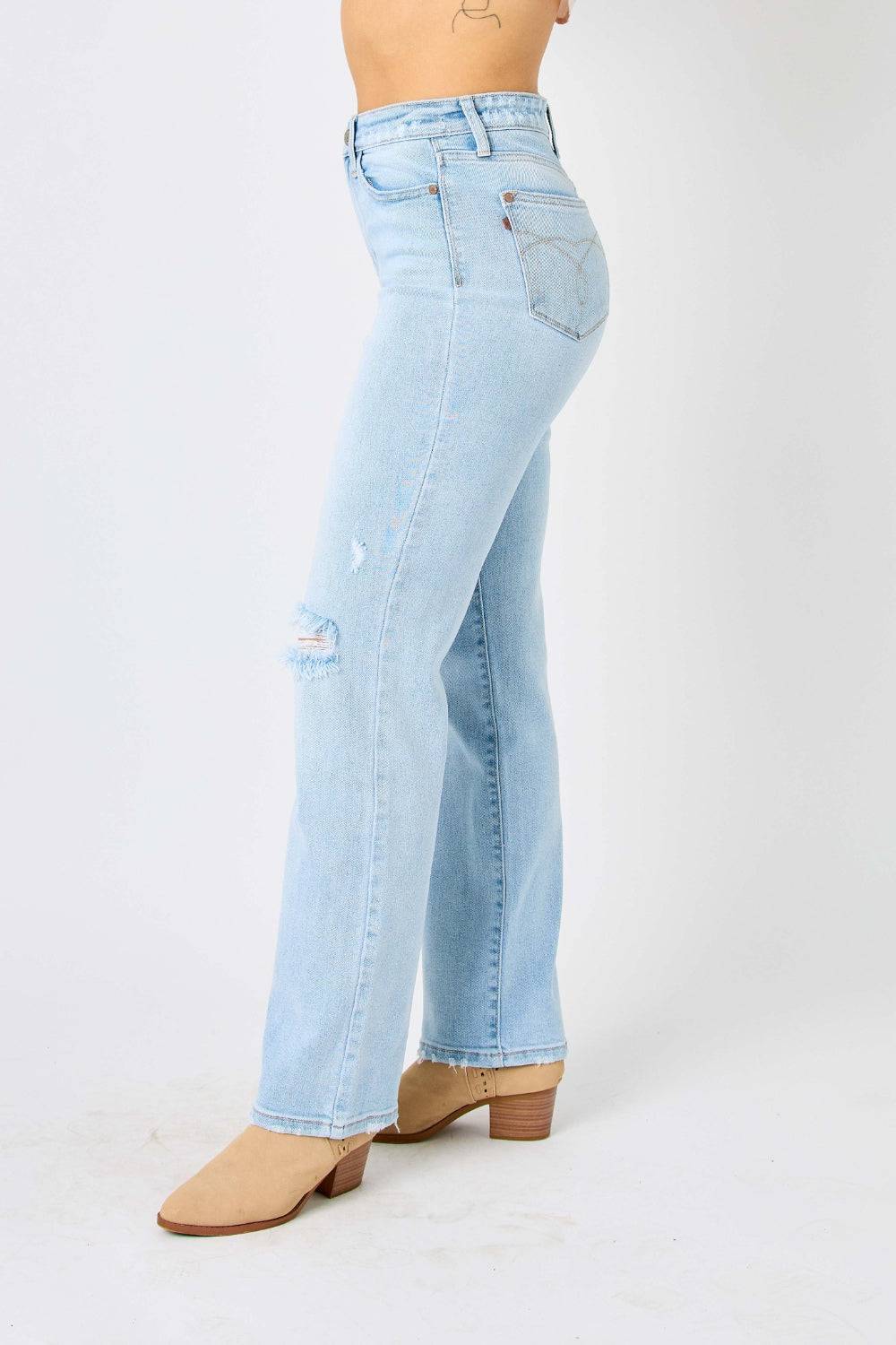 Judy Blue Full Size High Waist Distressed Straight Jeans - Siennasass