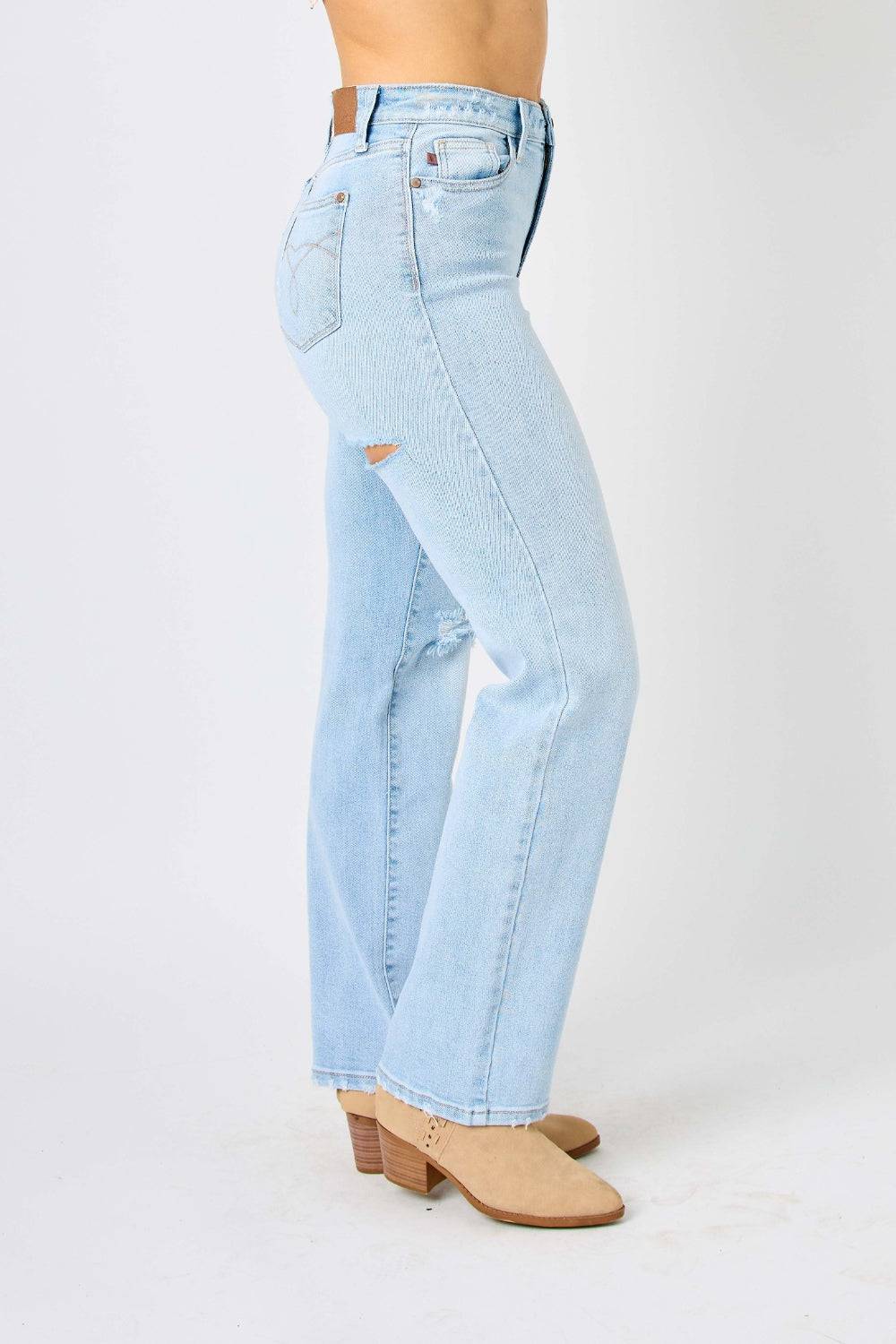 Judy Blue Full Size High Waist Distressed Straight Jeans - Siennasass