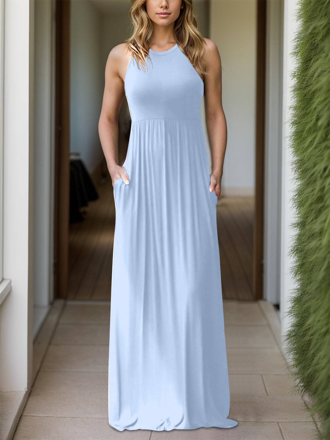 Full Size Grecian Neck Dress with Pockets - Siennasass