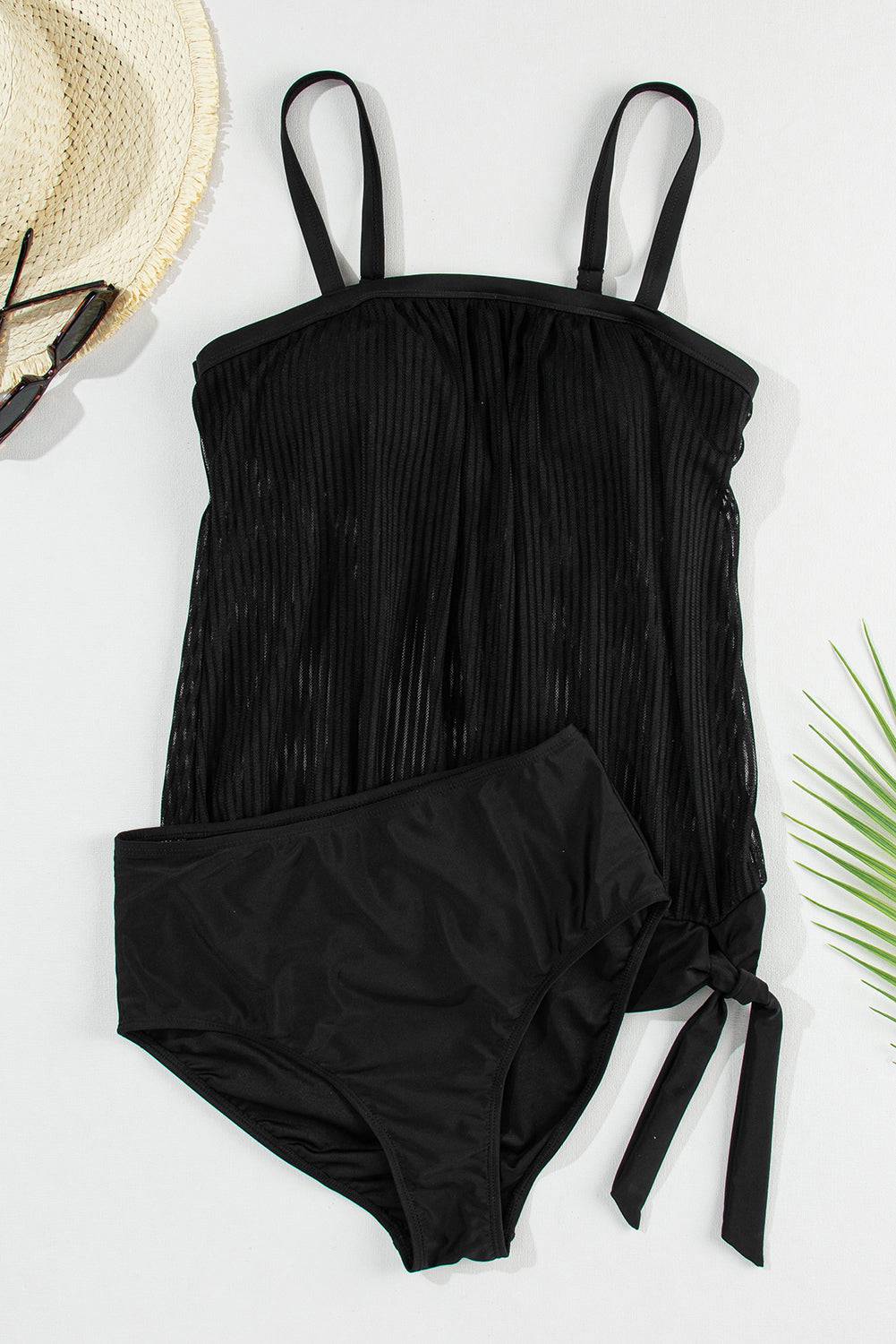 Square Neck Spaghetti Strap Tankini Set - Siennasass