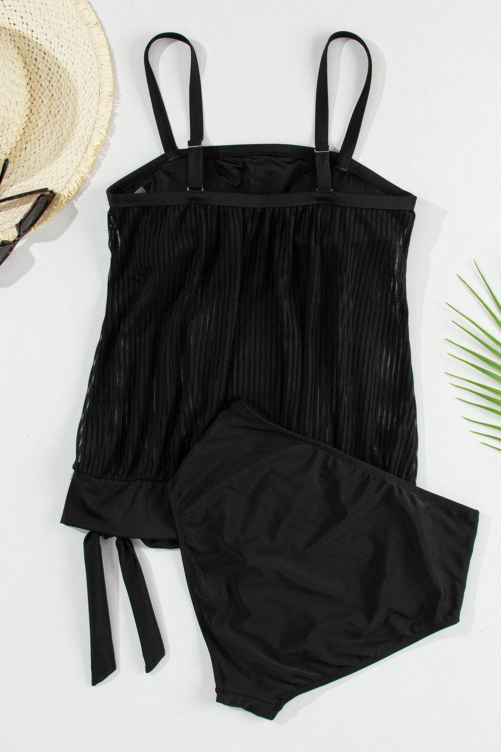 Square Neck Spaghetti Strap Tankini Set - Siennasass