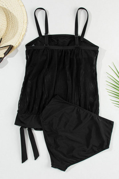 Square Neck Spaghetti Strap Tankini Set - Siennasass