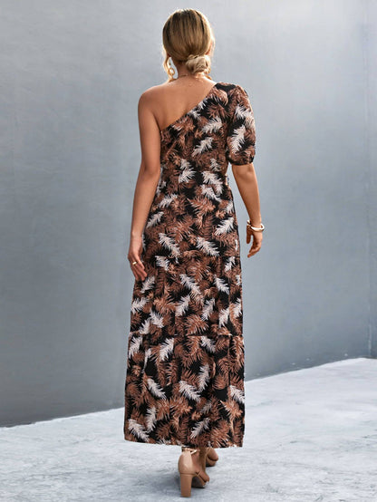 Printed Tie Waist One Shoulder Maxi Dress - Siennasass