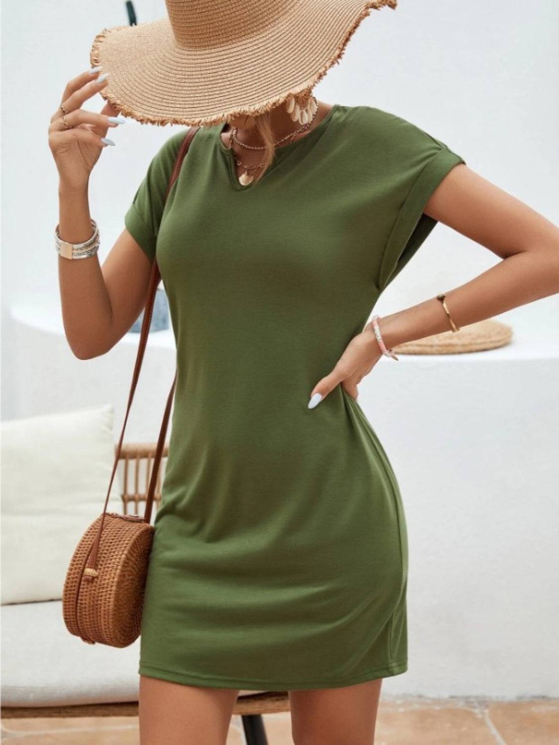 Notched Short Sleeve Mini Tee Dress - Siennasass