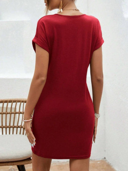 Notched Short Sleeve Mini Tee Dress - Siennasass