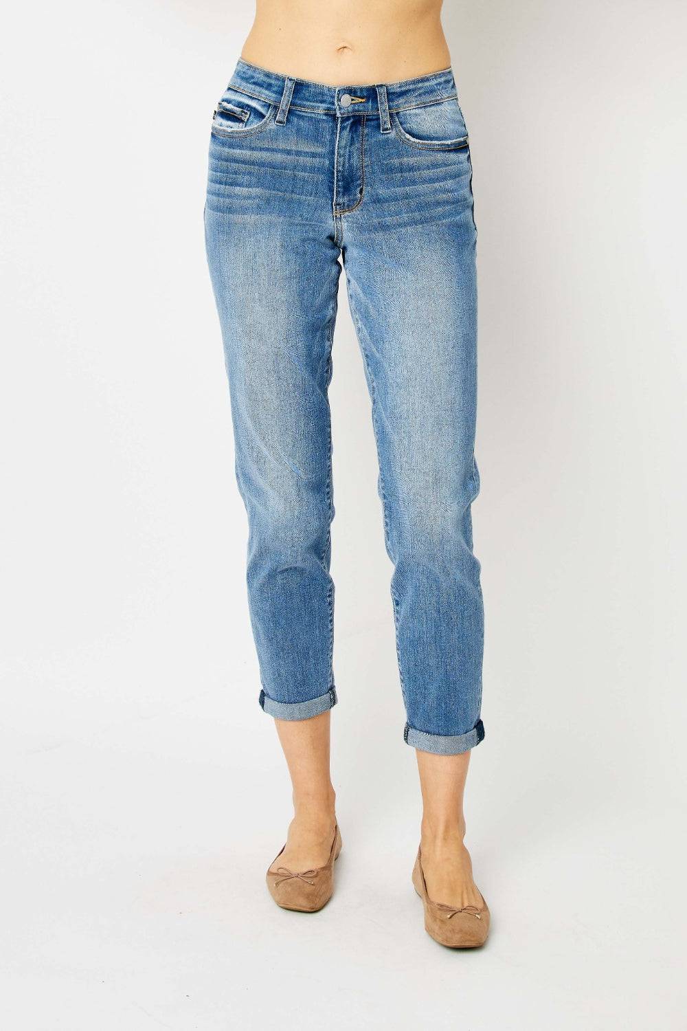 Judy Blue Full Size Cuffed Hem Slim Jeans - Siennasass