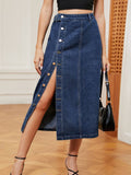 Button Down Midi Denim Skirt - Siennasass