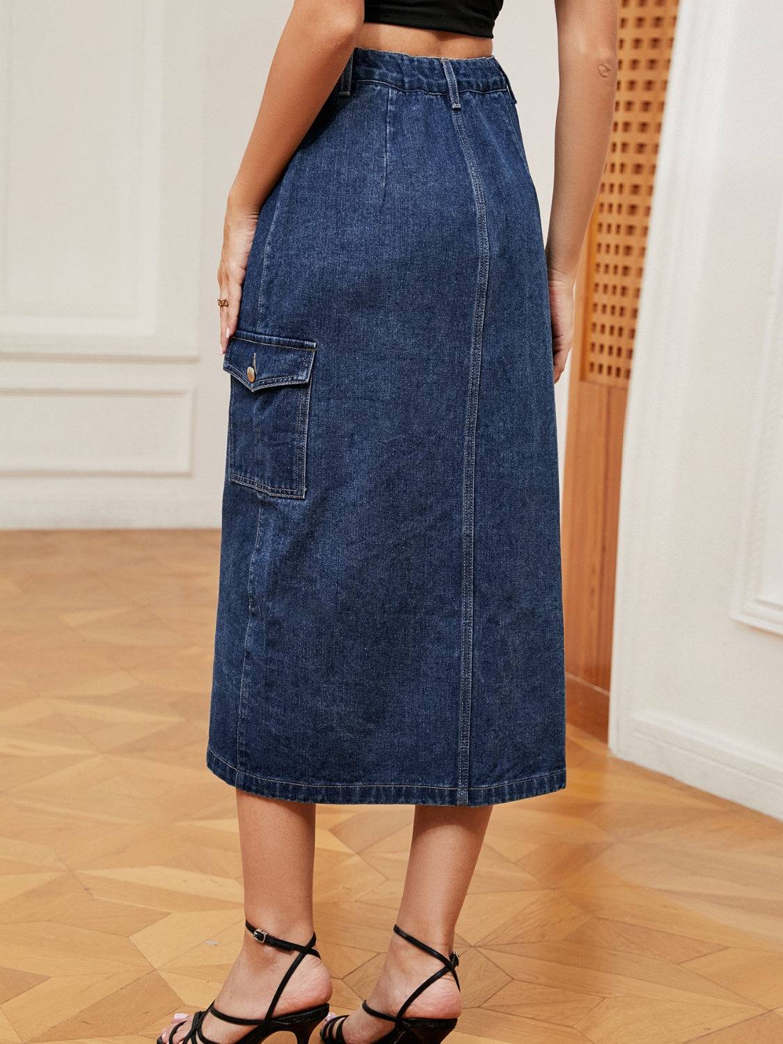 Button Down Midi Denim Skirt - Siennasass