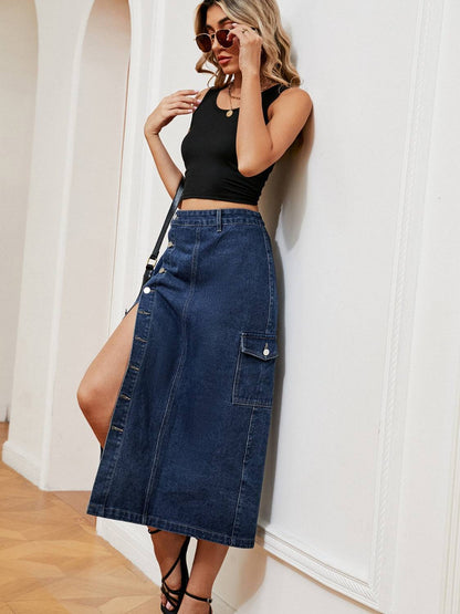 Button Down Midi Denim Skirt - Siennasass