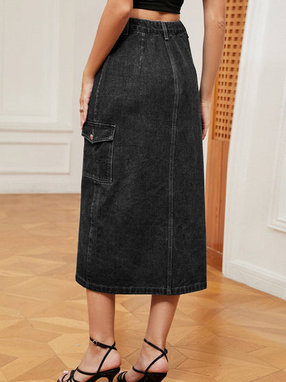 Button Down Midi Denim Skirt - Siennasass