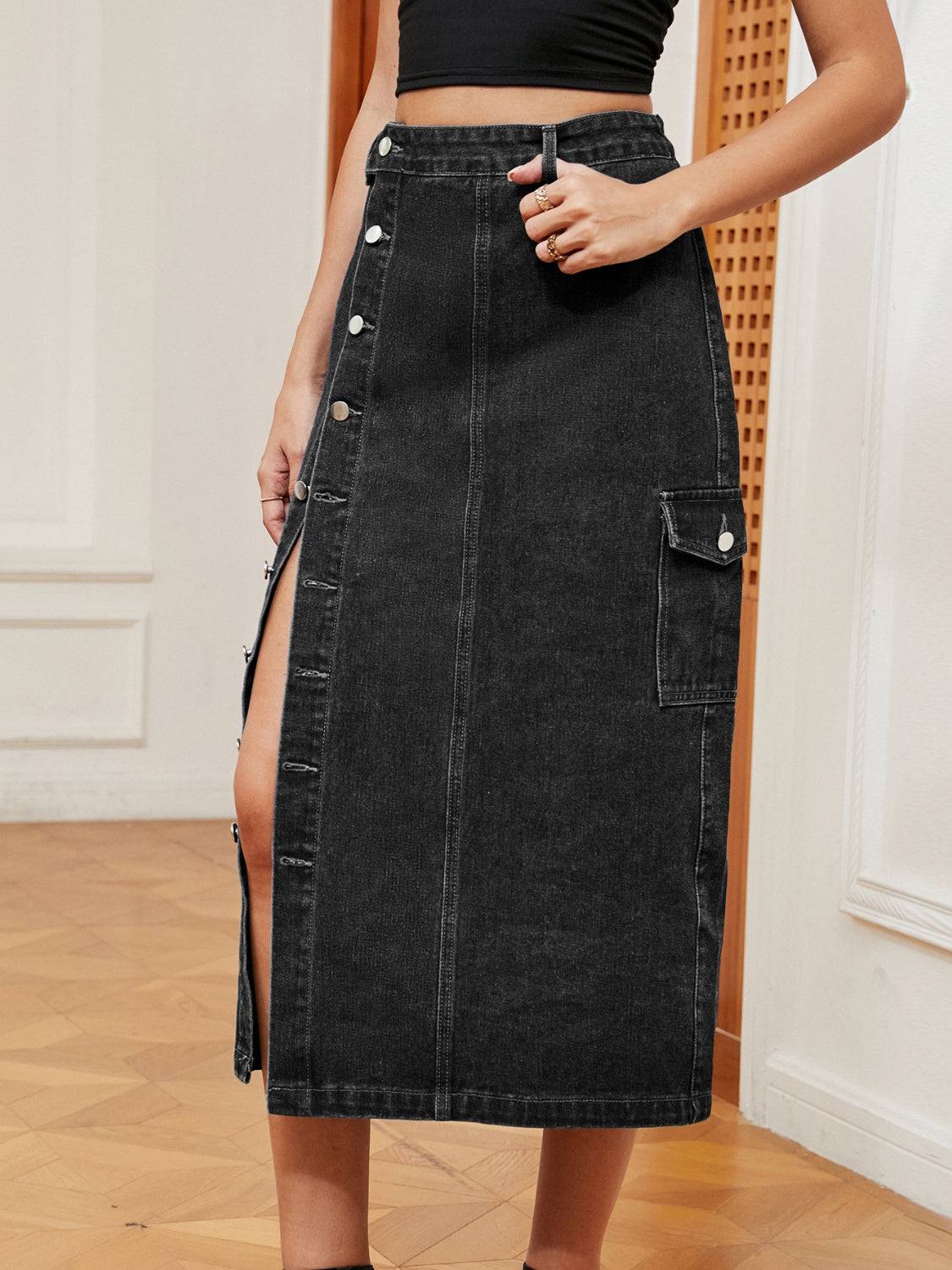 Button Down Midi Denim Skirt - Siennasass