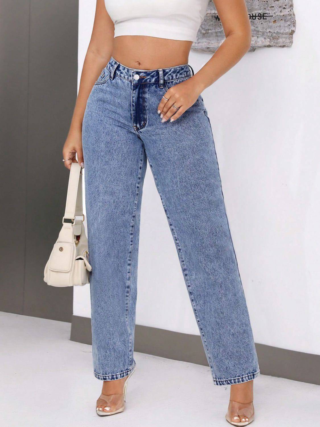 Mid-Rise Waist Jeans with Pockets - Siennasass