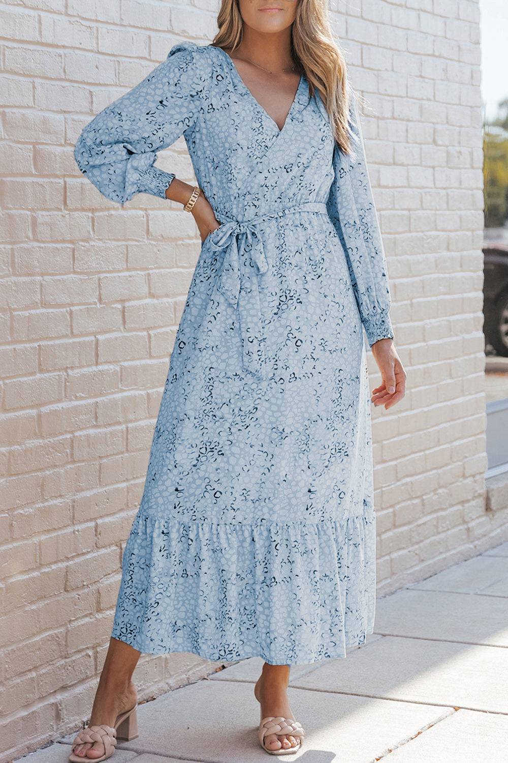 Printed Tie Front Ruffle Hem Dress - Siennasass