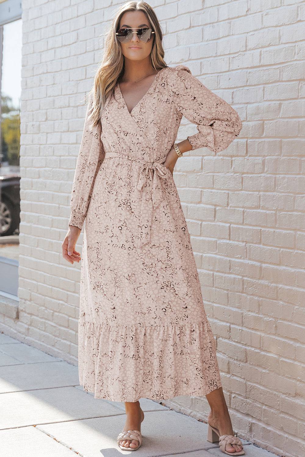 Printed Tie Front Ruffle Hem Dress - Siennasass