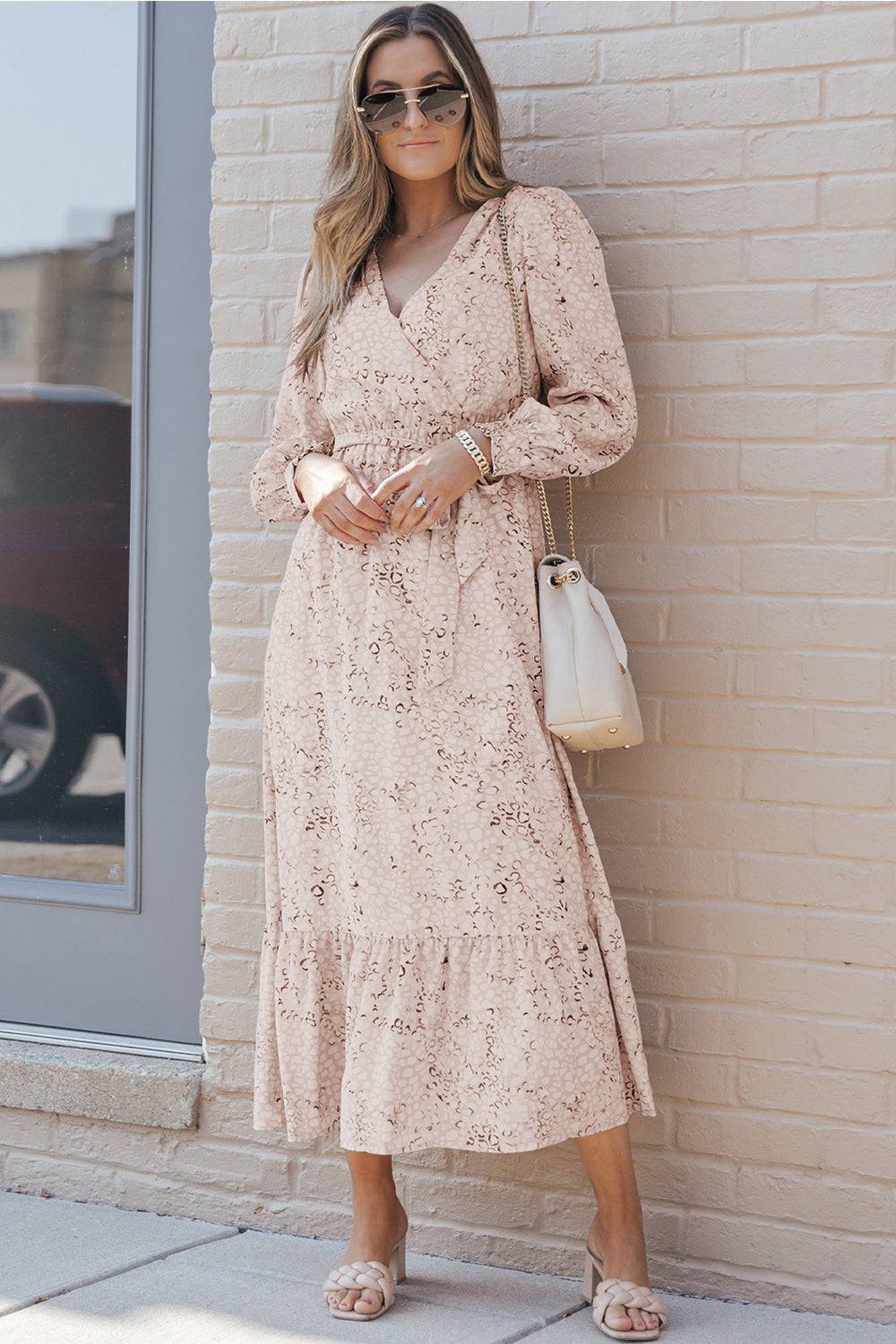 Printed Tie Front Ruffle Hem Dress - Siennasass