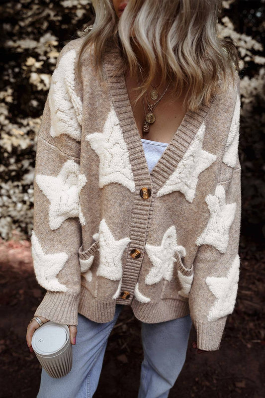 Langärmlige Strickjacke mit Stern-Knopfleiste