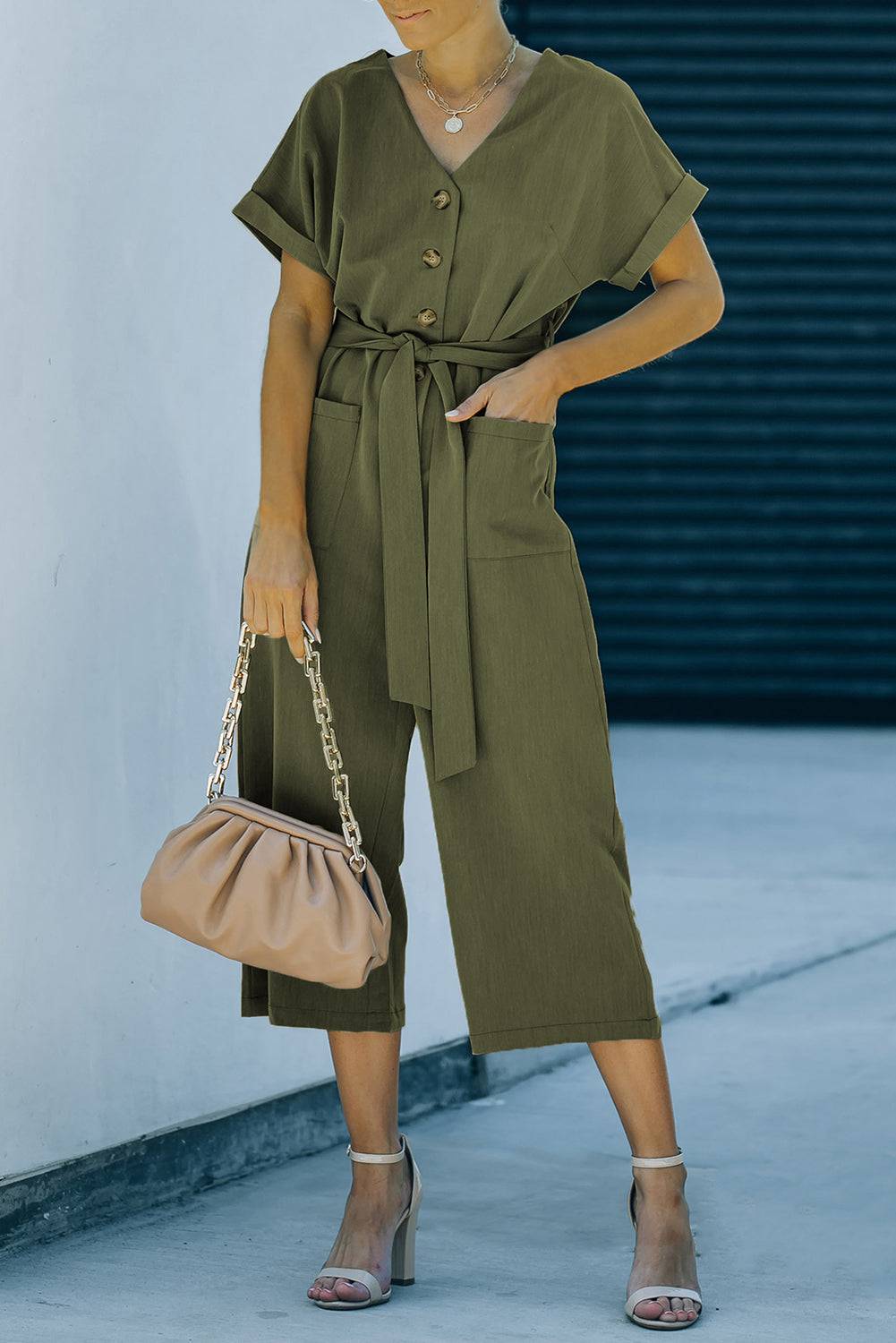 Tie-Waist Buttoned Cropped Jumpsuit - Siennasass
