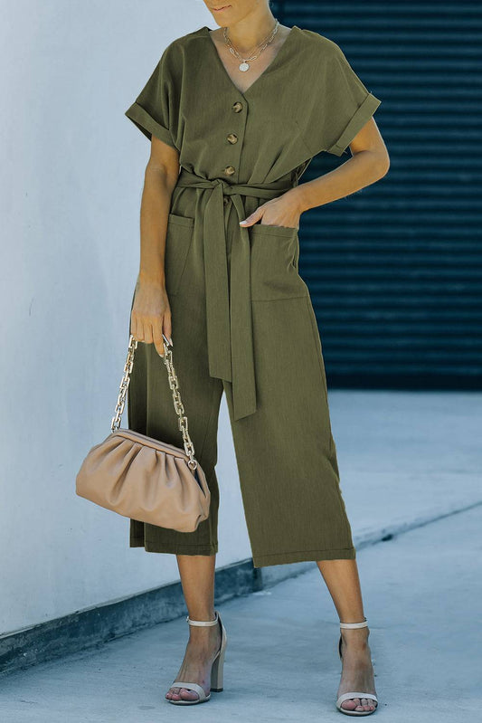 Tie-Waist Buttoned Cropped Jumpsuit - Siennasass