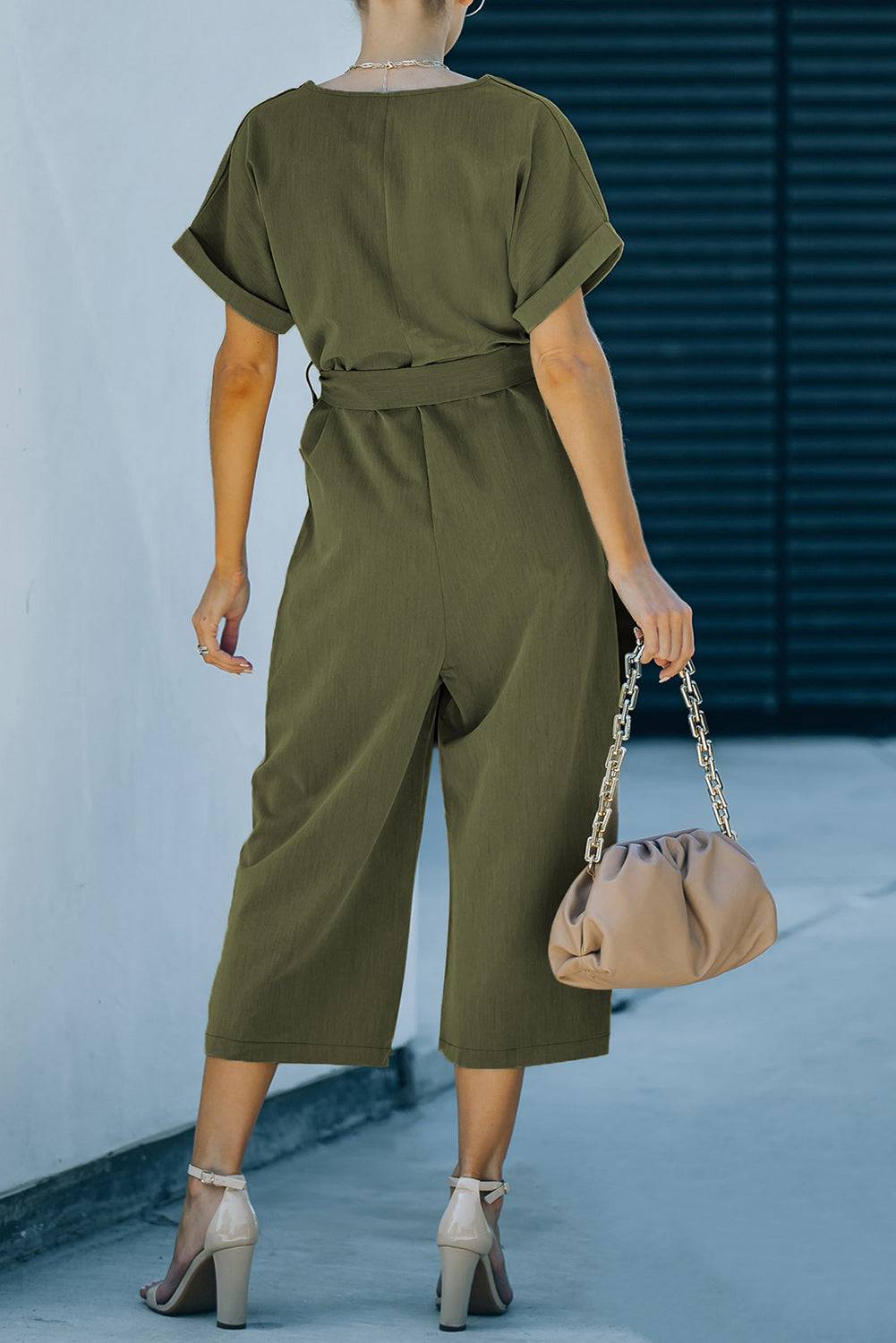 Tie-Waist Buttoned Cropped Jumpsuit - Siennasass