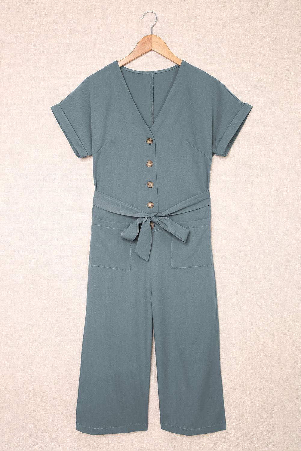 Tie-Waist Buttoned Cropped Jumpsuit - Siennasass