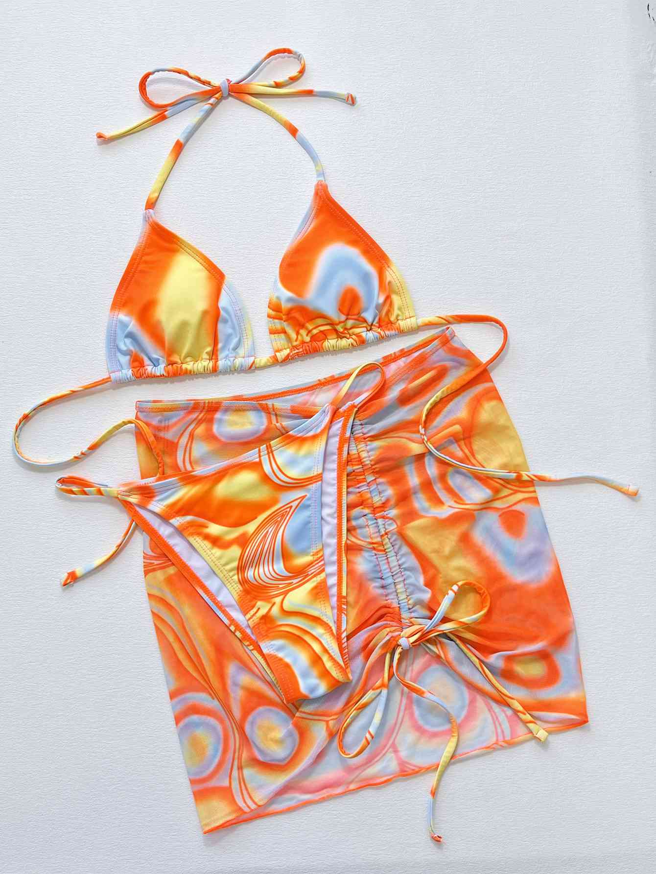 Multicolored Drawstring Ruched Three-Piece Swim Set - Siennasass