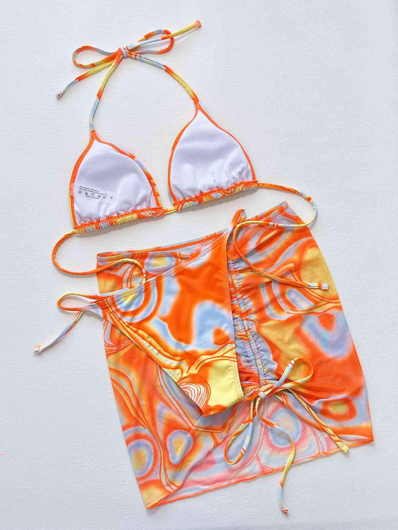 Multicolored Drawstring Ruched Three-Piece Swim Set - Siennasass