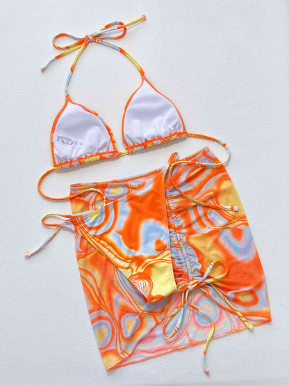 Multicolored Drawstring Ruched Three-Piece Swim Set - Siennasass