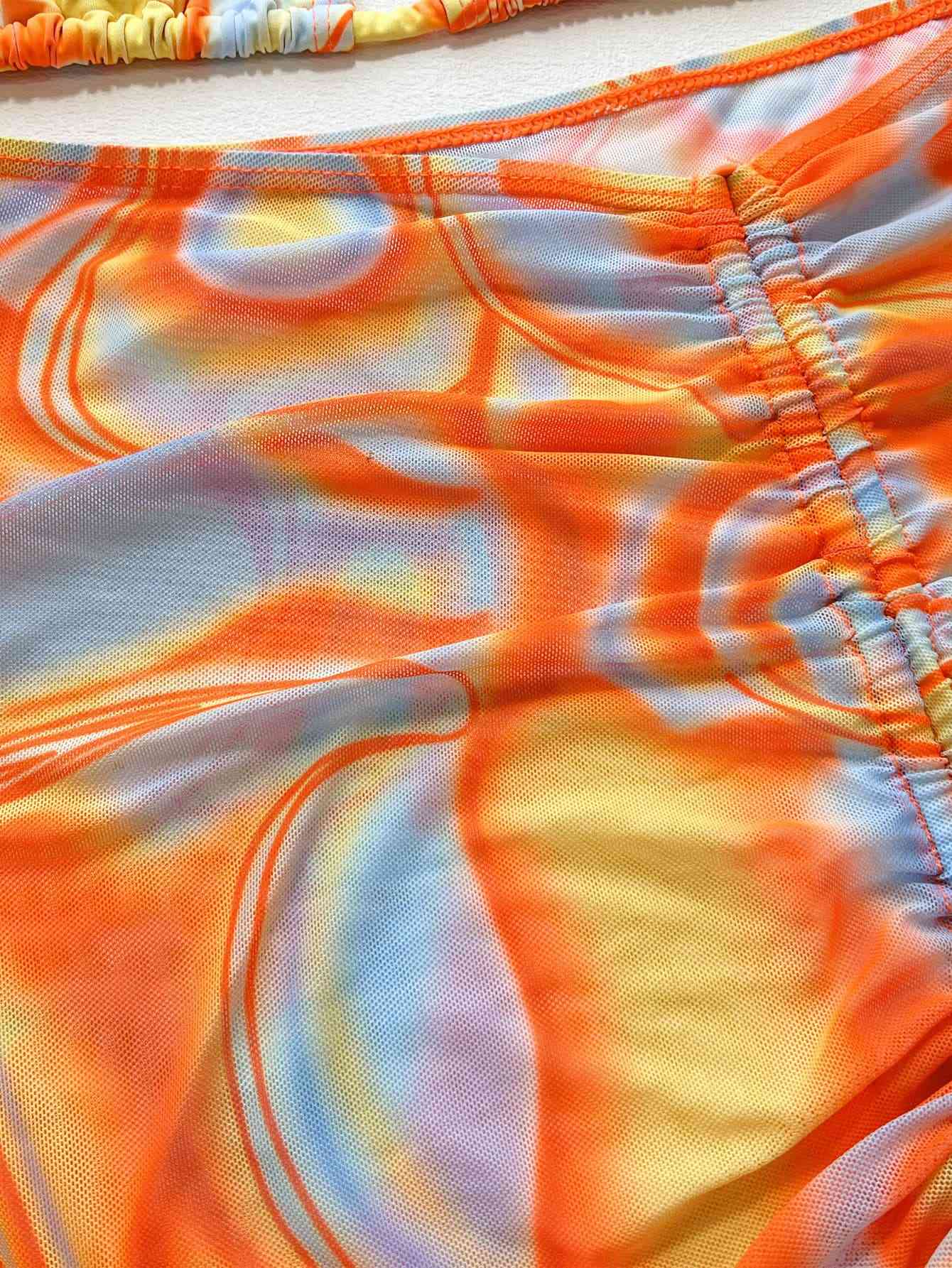 Multicolored Drawstring Ruched Three-Piece Swim Set - Siennasass